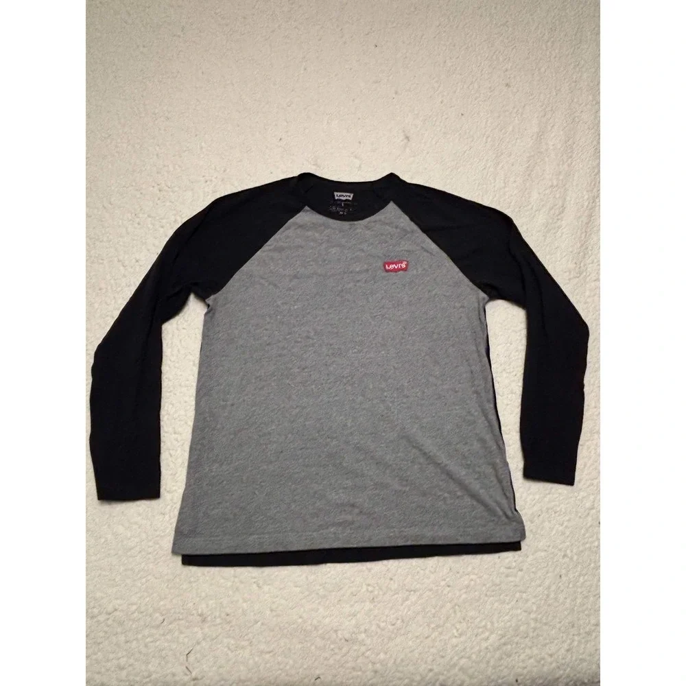 Levi's Mens Raglan T-shirt Size L Gray Black Long Sleeve Cotton Baseball Tee